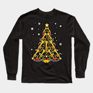 Funny Christmas Trumpet Player Xmas Tree Trumpet Men Women Long Sleeve T-Shirt